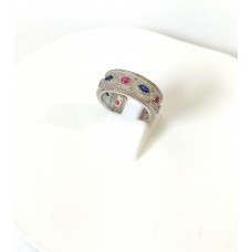 Γυναικείο ασημένιο δαχτυλίδι ανοιχτό με χρωματιστά ζιργκόν (SR47)